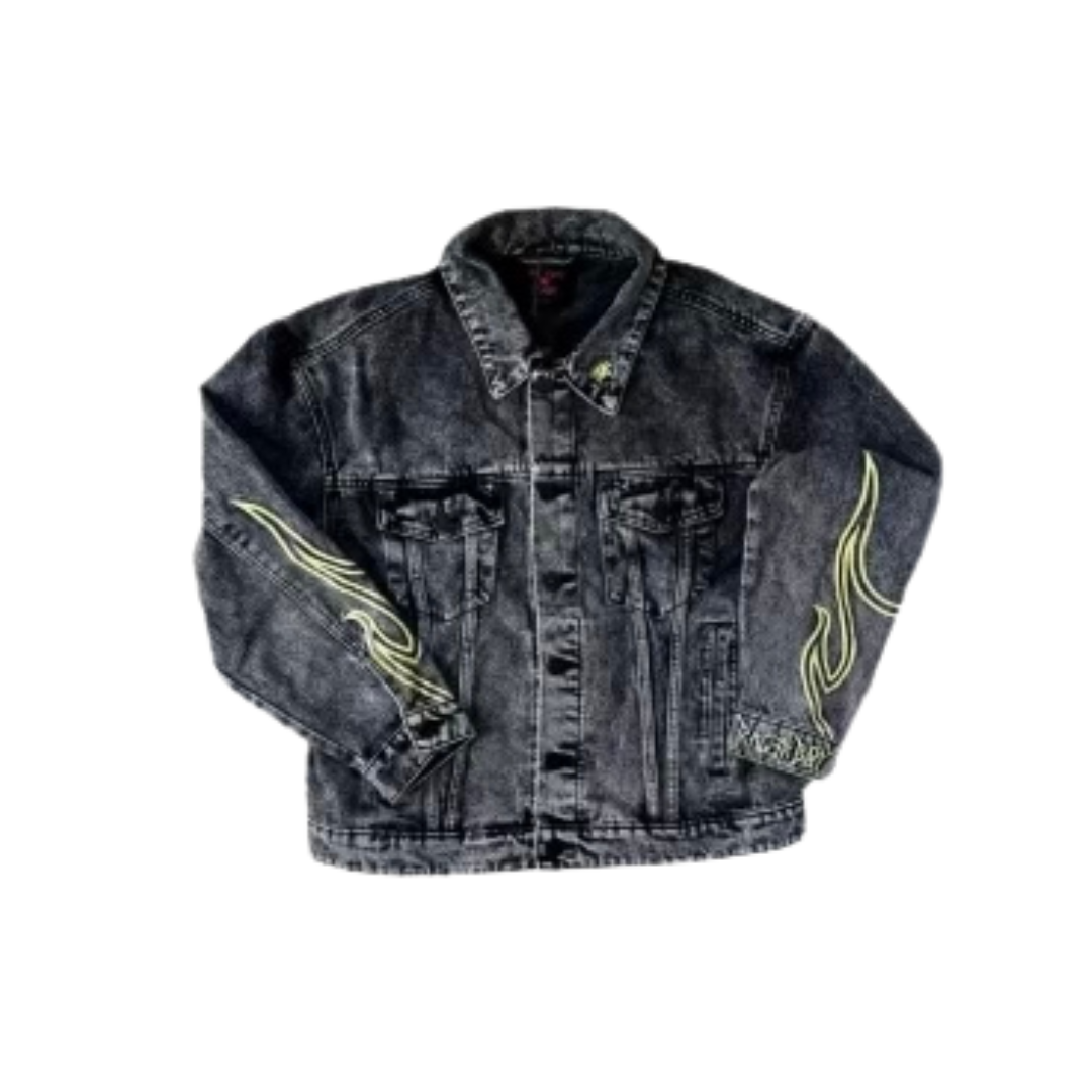 RB Flame Denim Jacket (Gray & Green)