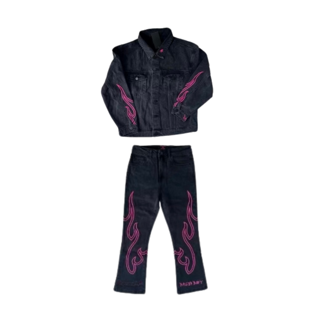 RB Flame Denim Set (Gray & Pink)