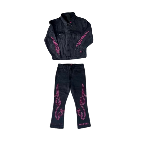 RB Flame Denim Set (Gray & Pink)