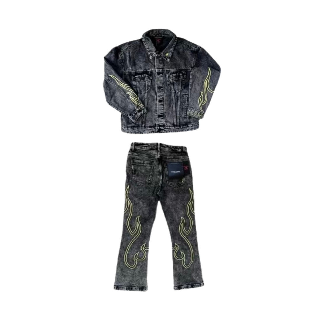 RB Flame Denim Set (Gray & Green)