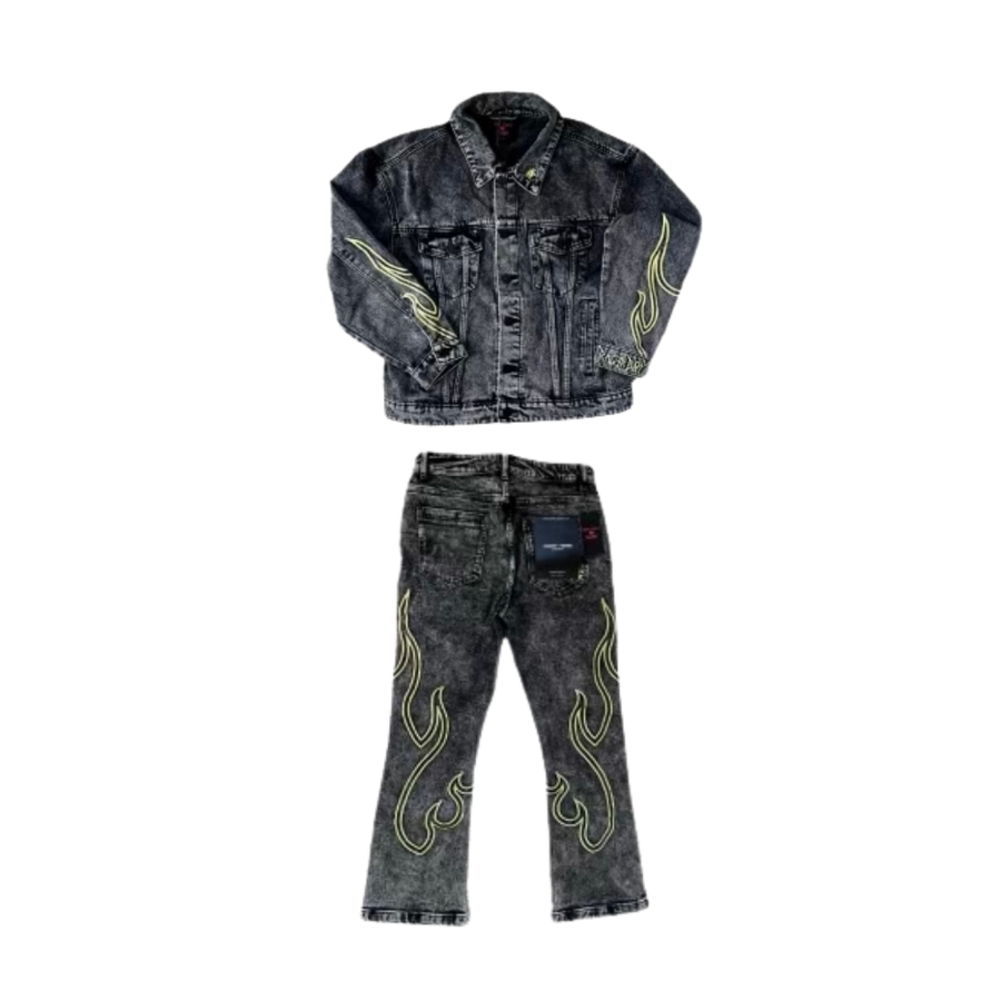 RB Flame Denim Set (Gray & Green)