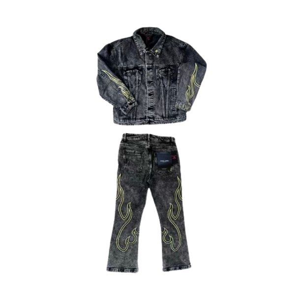 RB Flame Denim Set (Gray & Green)